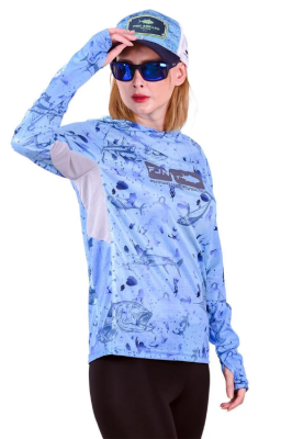 Fujin Pro Angler T-Shirt Women Blue Fish #S - Fujin
