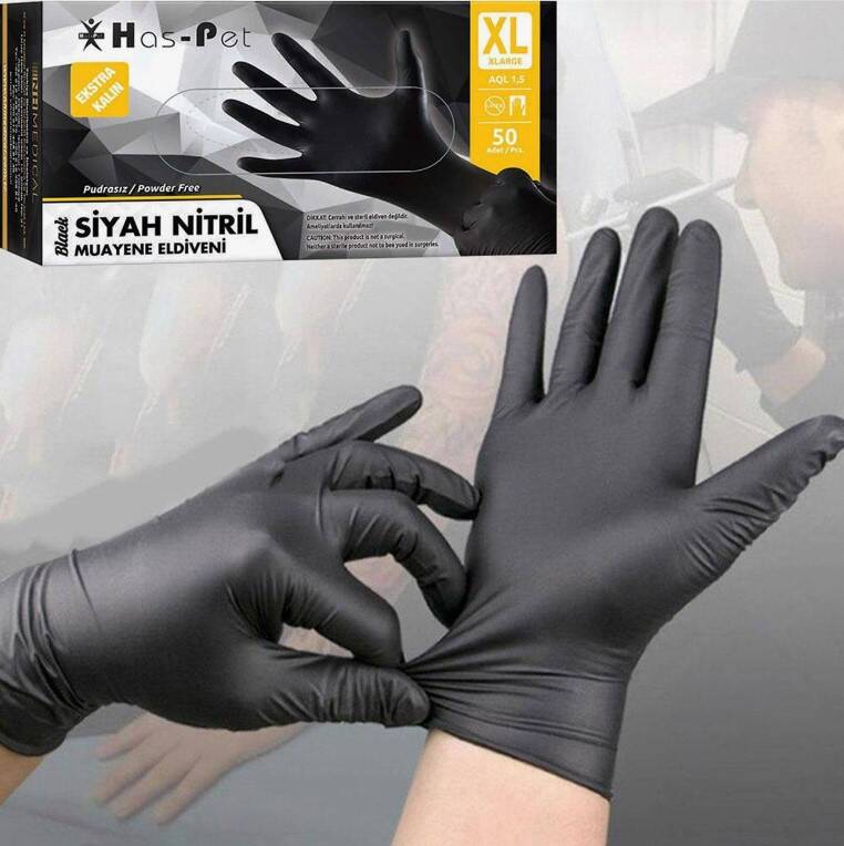 HAS-PET NİTRİL KALIN M. ELDİVENİ SİYAH -XL - 1